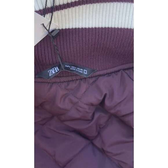 Zara Letterman Jacket Burgundy White Cream Wolf Men’s Jacket Sz Large NWT - Picture 9 of 16